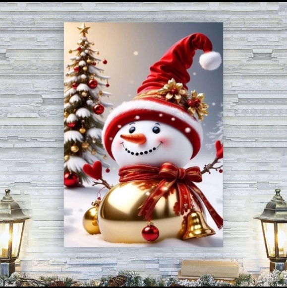 Holiday Winter Christmas Gold Ornament Snowman Diamond Painting Kit New - Picture 4 of 8